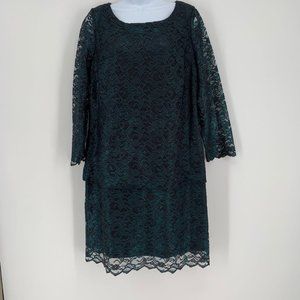 SL Fashions NWOT Women's Metallic Green Black Lace Dress Plus Size 14